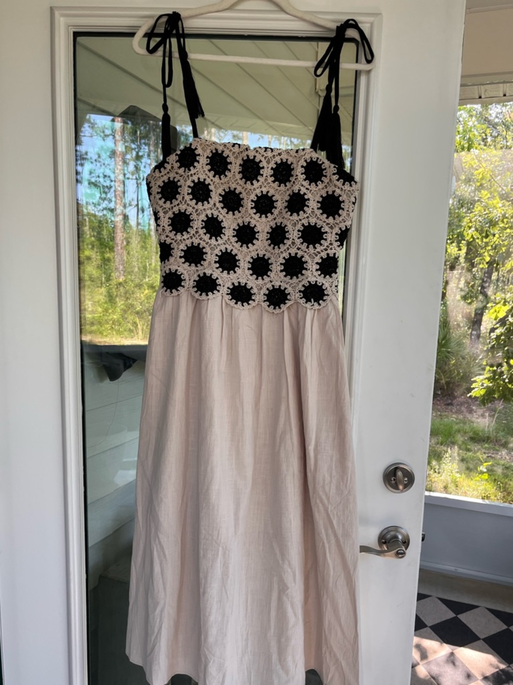 Boheme Crochet Lace Midi Dress | Black & Cream Boho | Size Large